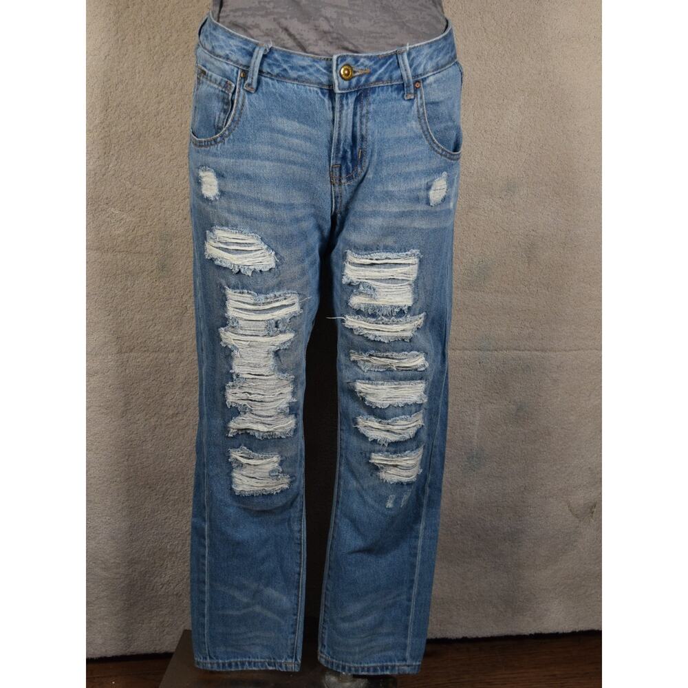 Suede Jeans Charlie Mid Rise Relaxed Fit Distressed Destroyed Womens 26 Cotton